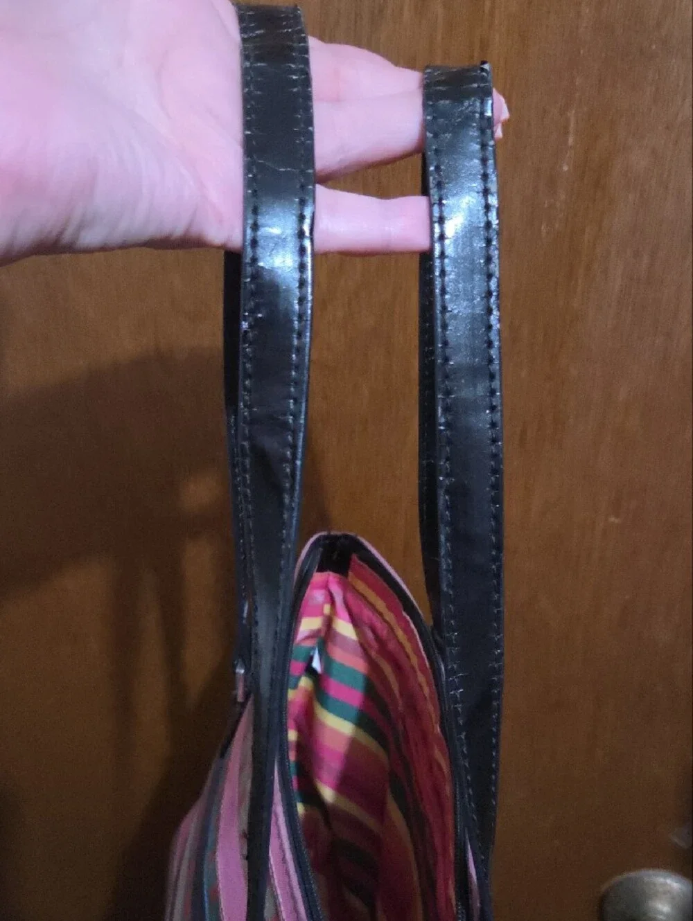 kate spade Pink and Green Striped Tote with Black Handles